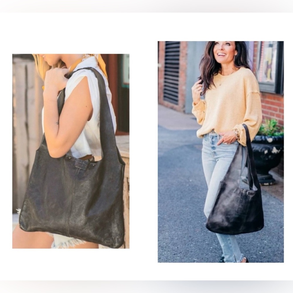 Bed Stu Leather Ariel Hobo Slouch Shoulder Bag Black Dip Dyed Retail $245 - Picture 14 of 14